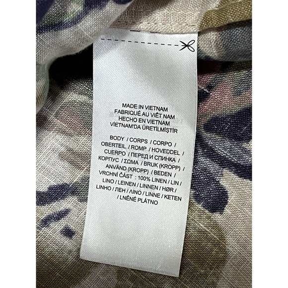 Lauren Ralph Lauren Floral Linen Blend Blouse Short Sleeve Tie Waist Size L - Picture 8 of 8